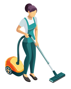 a housekeeper cleaning with a vacuum